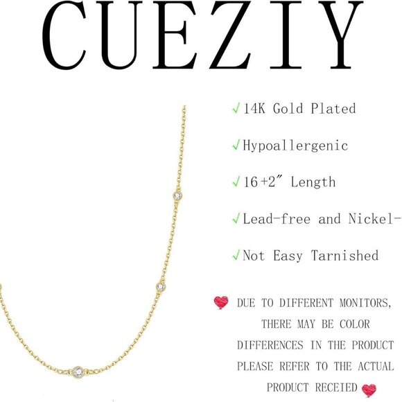 Women's Gold Cubic Zirconia Layered Necklace 16+2in Elegant Jewelry Gift - Picture 5 of 6